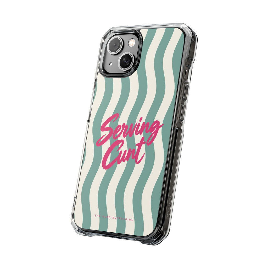 Serving Cunt Phone Case, Pink Script iPhone Case, MagSafe Compatible Impact Case, Funny Gift for Her, iPhone 14 15 16 17
