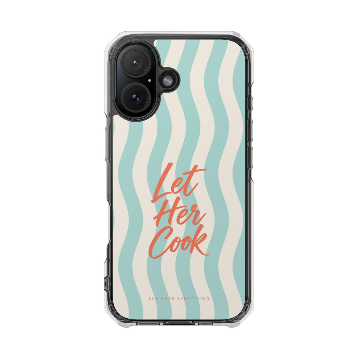 Let Her Cook Phone Case, Coral Script iPhone Case, MagSafe Compatible Impact Case, Funny Gift for Her, iPhone 14 15 16 17