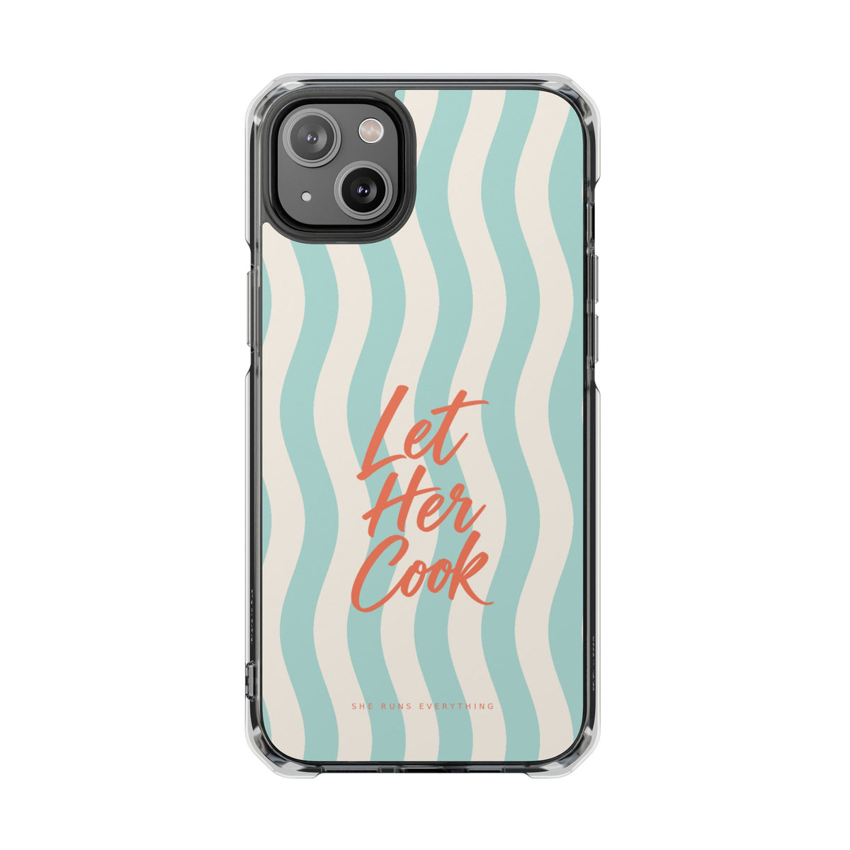 Let Her Cook Phone Case, Coral Script iPhone Case, MagSafe Compatible Impact Case, Funny Gift for Her, iPhone 14 15 16 17
