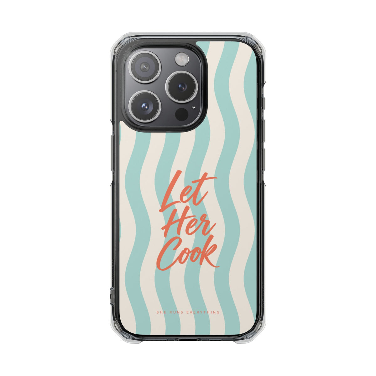 Let Her Cook Phone Case, Coral Script iPhone Case, MagSafe Compatible Impact Case, Funny Gift for Her, iPhone 14 15 16 17