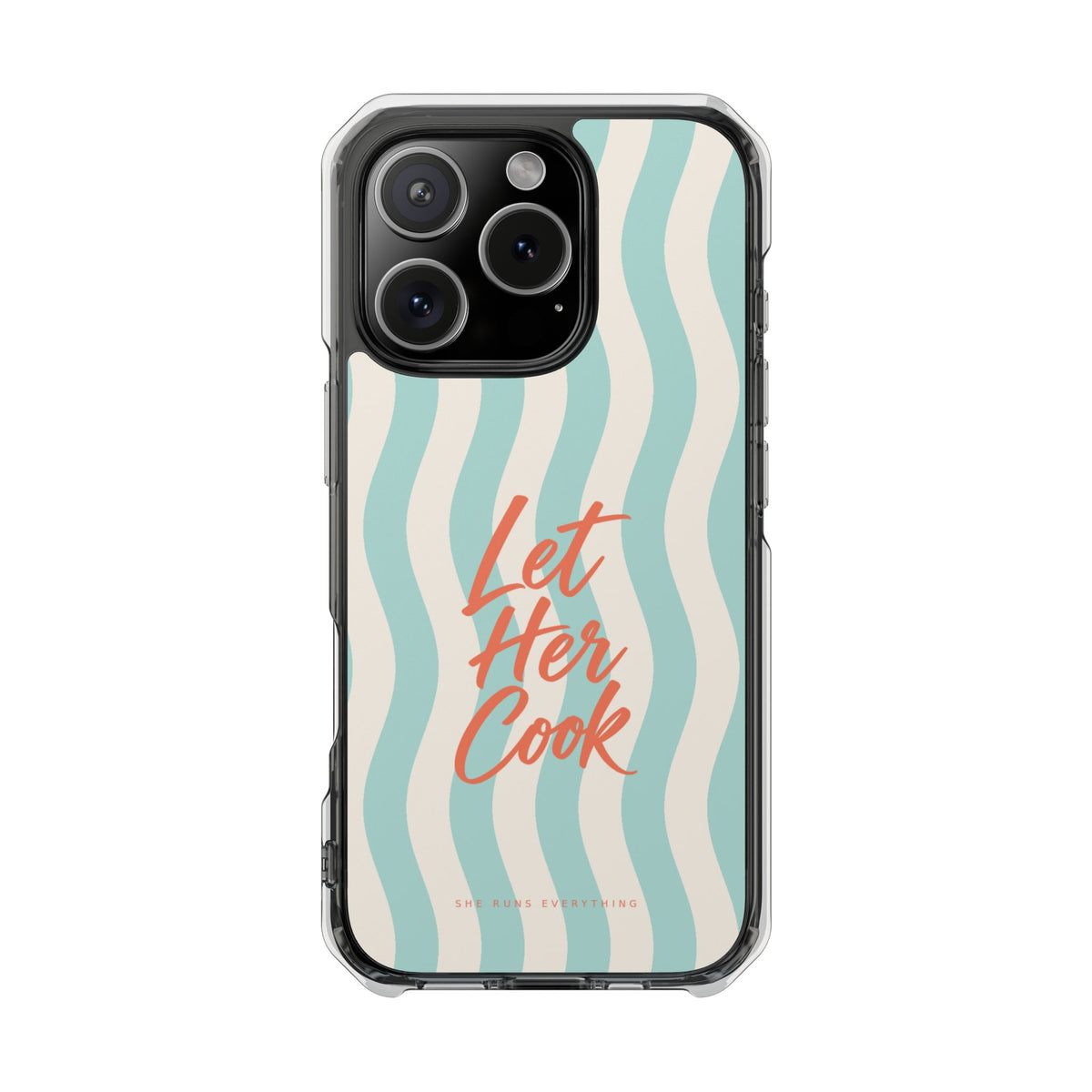 Let Her Cook Phone Case, Coral Script iPhone Case, MagSafe Compatible Impact Case, Funny Gift for Her, iPhone 14 15 16 17