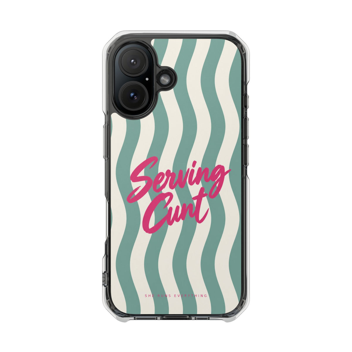 Serving Cunt Phone Case, Pink Script iPhone Case, MagSafe Compatible Impact Case, Funny Gift for Her, iPhone 14 15 16 17