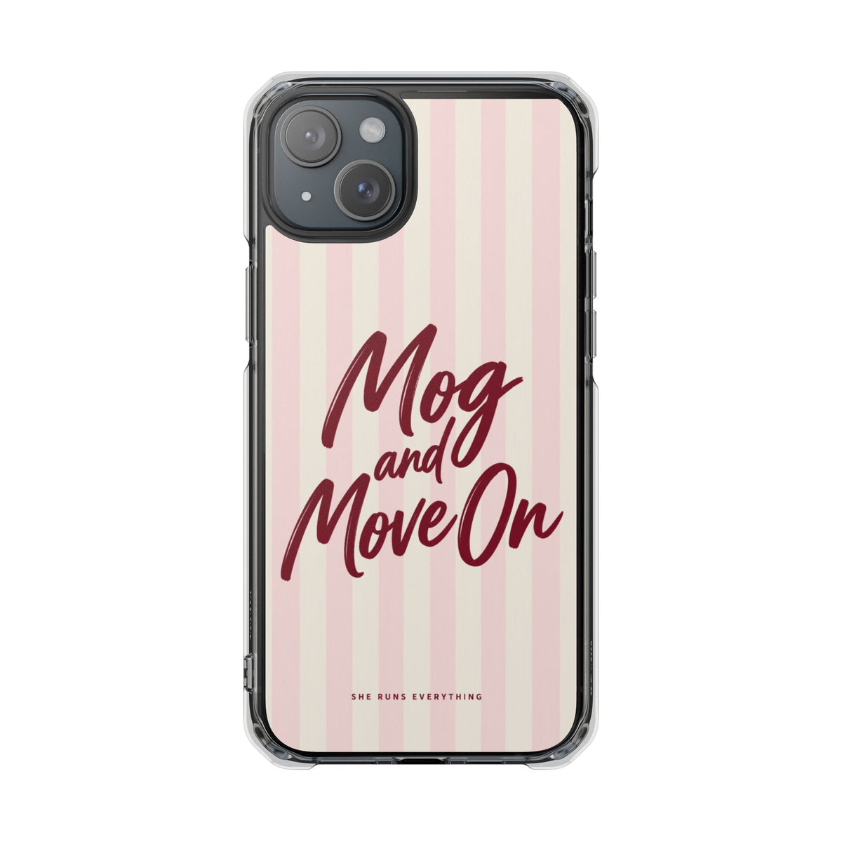 Mog and Move On Phone Case, Burgundy Script iPhone Case, MagSafe Compatible Impact Case, Funny Gift for Her, iPhone 14 15 16 17
