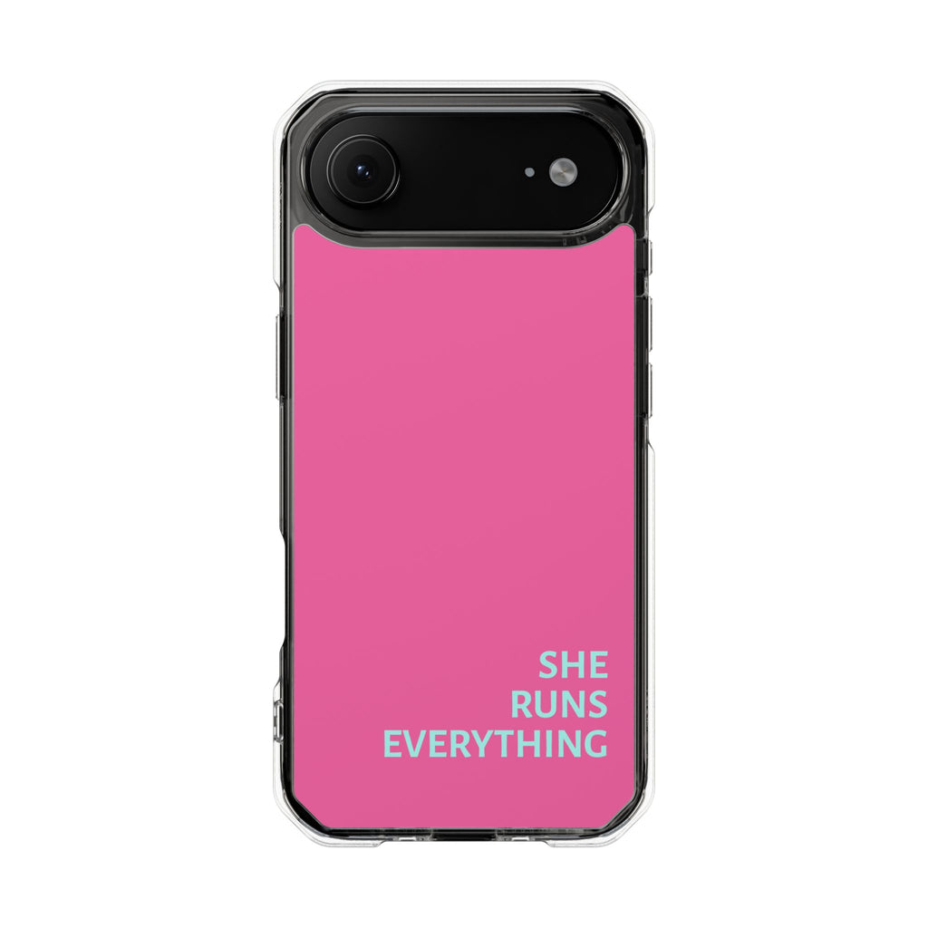 SHE RUNS EVERYTHING Vibrant Pink Phone Case, iPhone 14 15 16 17