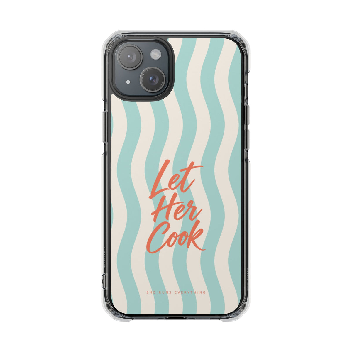Let Her Cook Phone Case, Coral Script iPhone Case, MagSafe Compatible Impact Case, Funny Gift for Her, iPhone 14 15 16 17