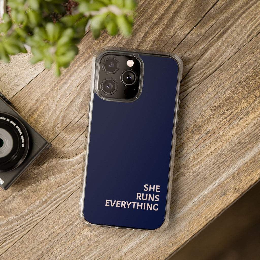 SHE RUNS EVERYTHING Navy Phone Case, iPhone 14 15 16 17