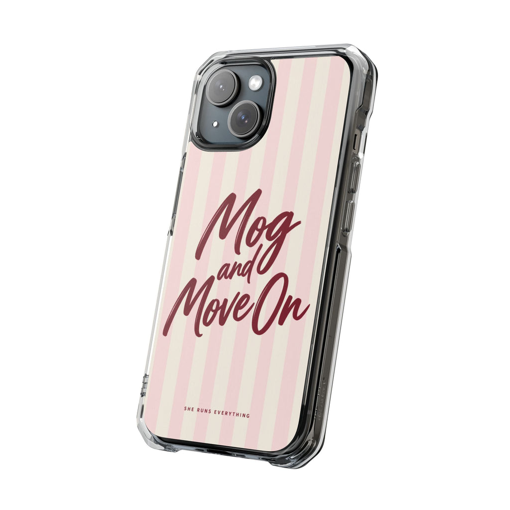 Mog and Move On Phone Case, Burgundy Script iPhone Case, MagSafe Compatible Impact Case, Funny Gift for Her, iPhone 14 15 16 17