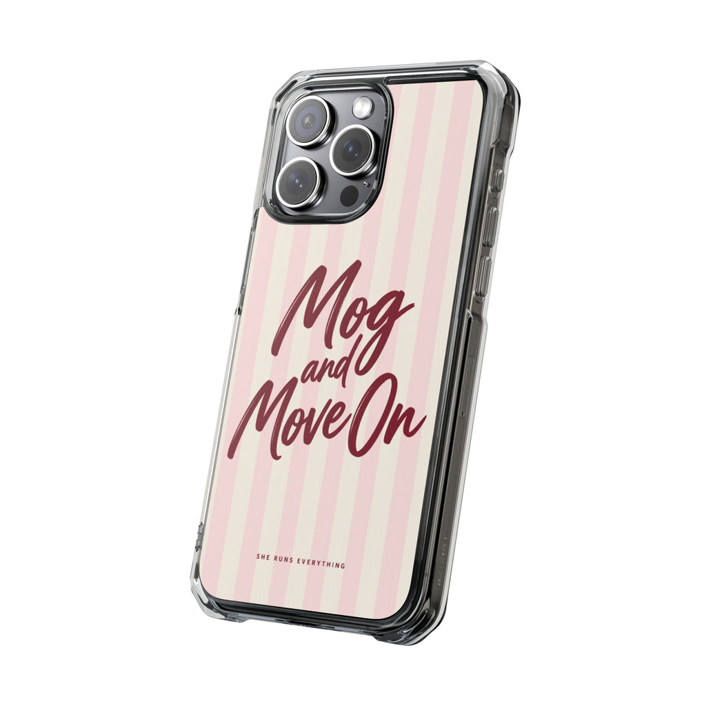 Mog and Move On Phone Case, Burgundy Script iPhone Case, MagSafe Compatible Impact Case, Funny Gift for Her, iPhone 14 15 16 17