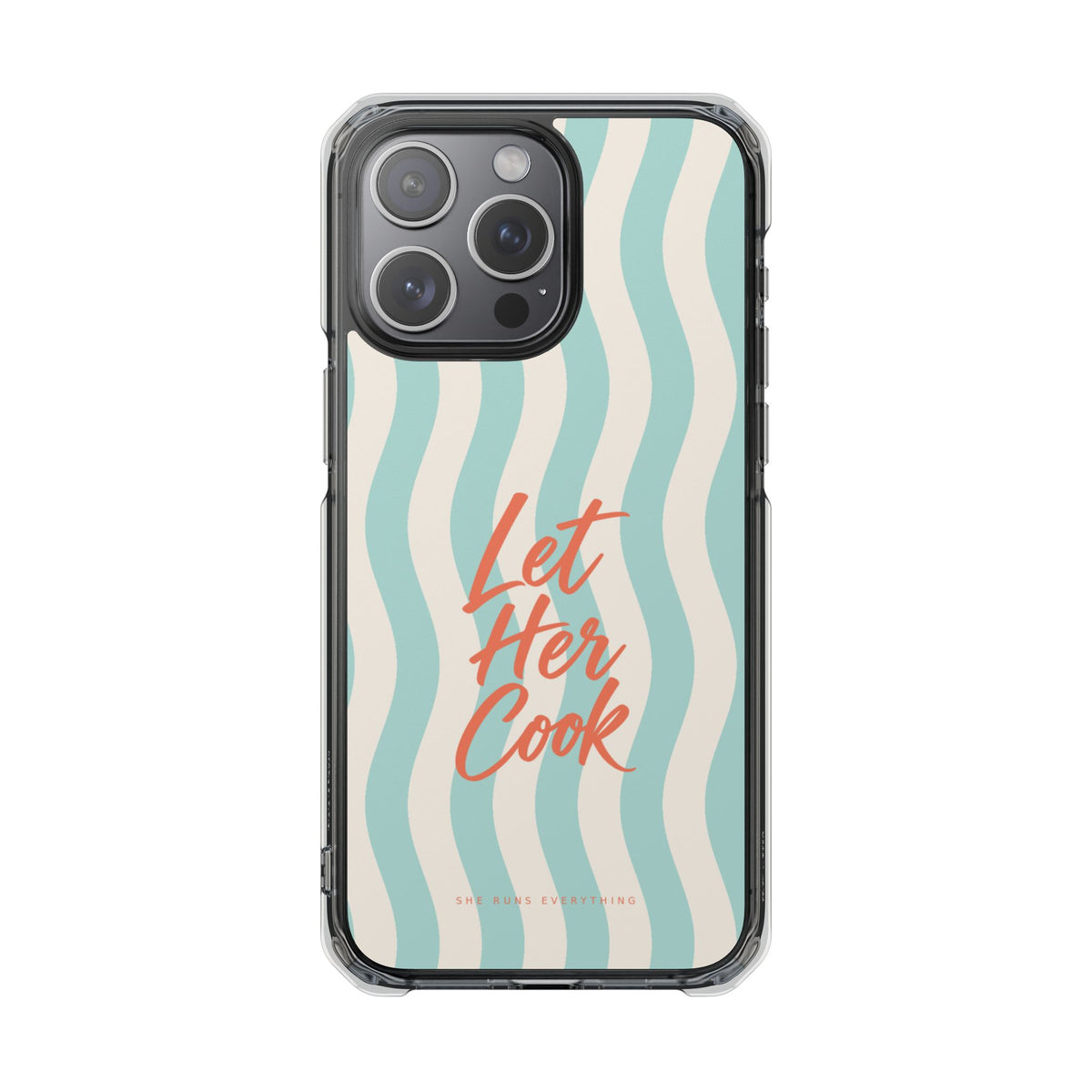 Let Her Cook Phone Case, Coral Script iPhone Case, MagSafe Compatible Impact Case, Funny Gift for Her, iPhone 14 15 16 17