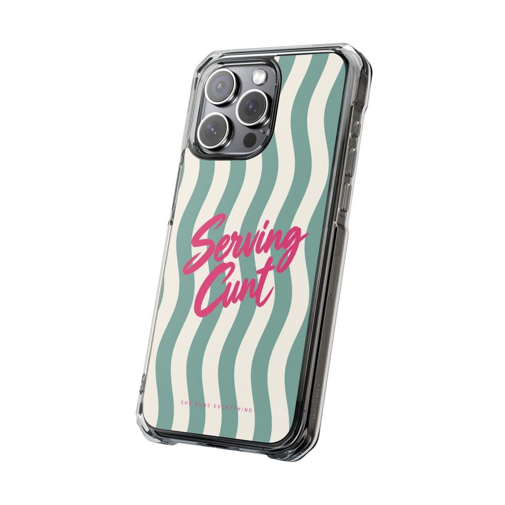 Serving Cunt Phone Case, Pink Script iPhone Case, MagSafe Compatible Impact Case, Funny Gift for Her, iPhone 14 15 16 17