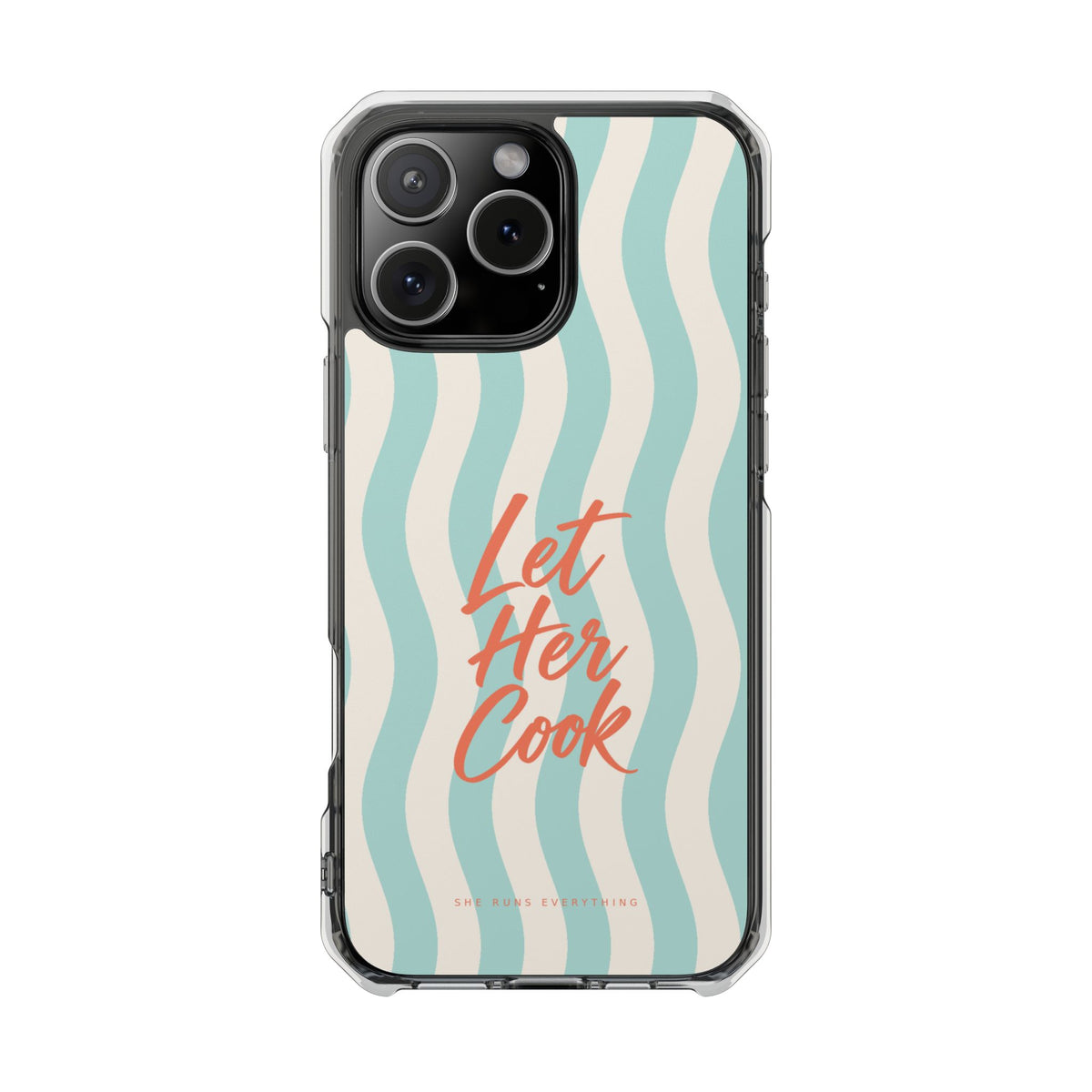 Let Her Cook Phone Case, Coral Script iPhone Case, MagSafe Compatible Impact Case, Funny Gift for Her, iPhone 14 15 16 17