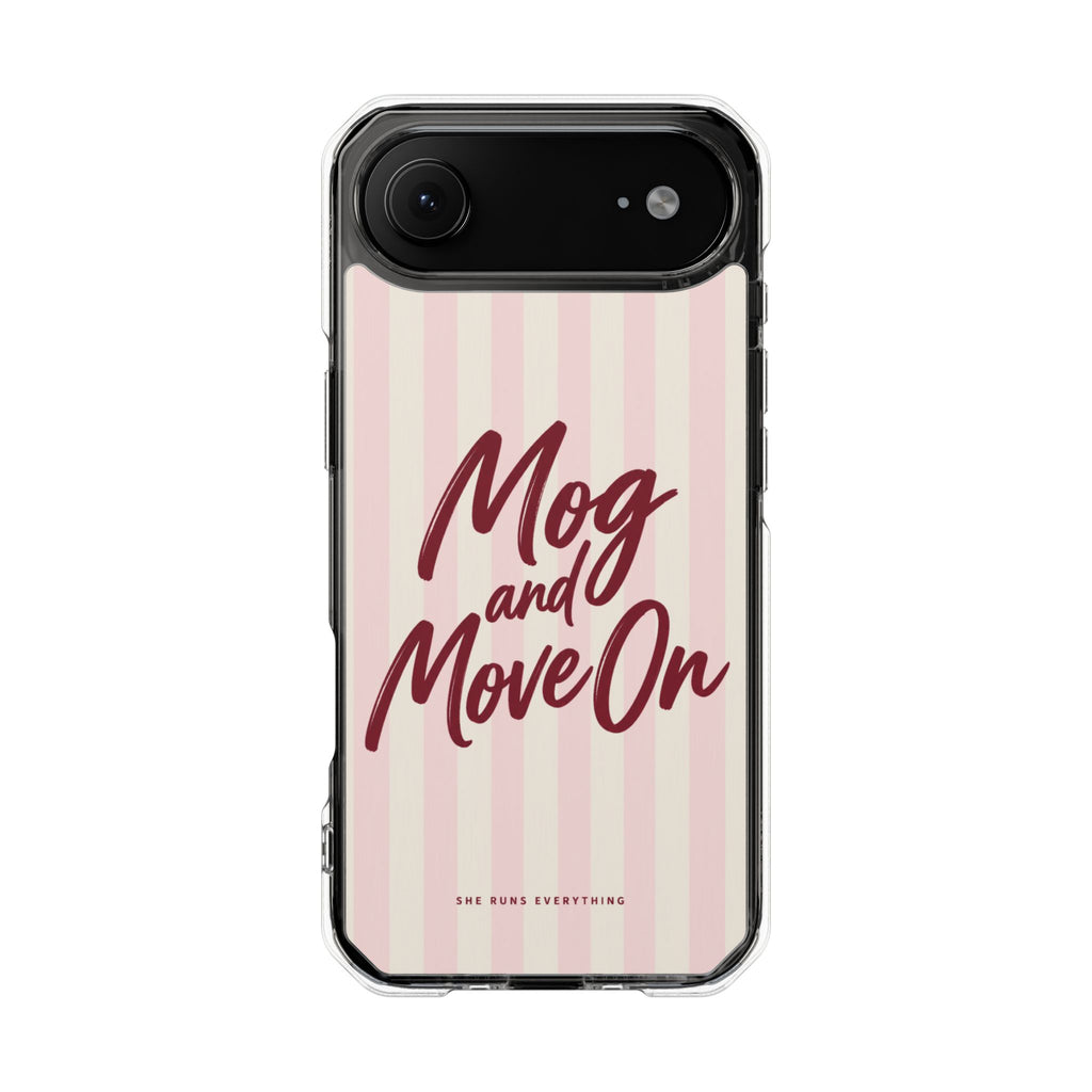 Mog and Move On Phone Case, Burgundy Script iPhone Case, MagSafe Compatible Impact Case, Funny Gift for Her, iPhone 14 15 16 17