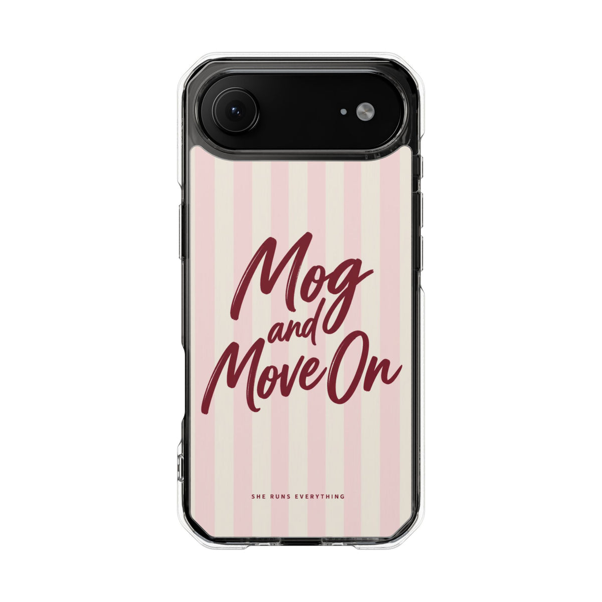 Mog and Move On Phone Case, Burgundy Script iPhone Case, MagSafe Compatible Impact Case, Funny Gift for Her, iPhone 14 15 16 17