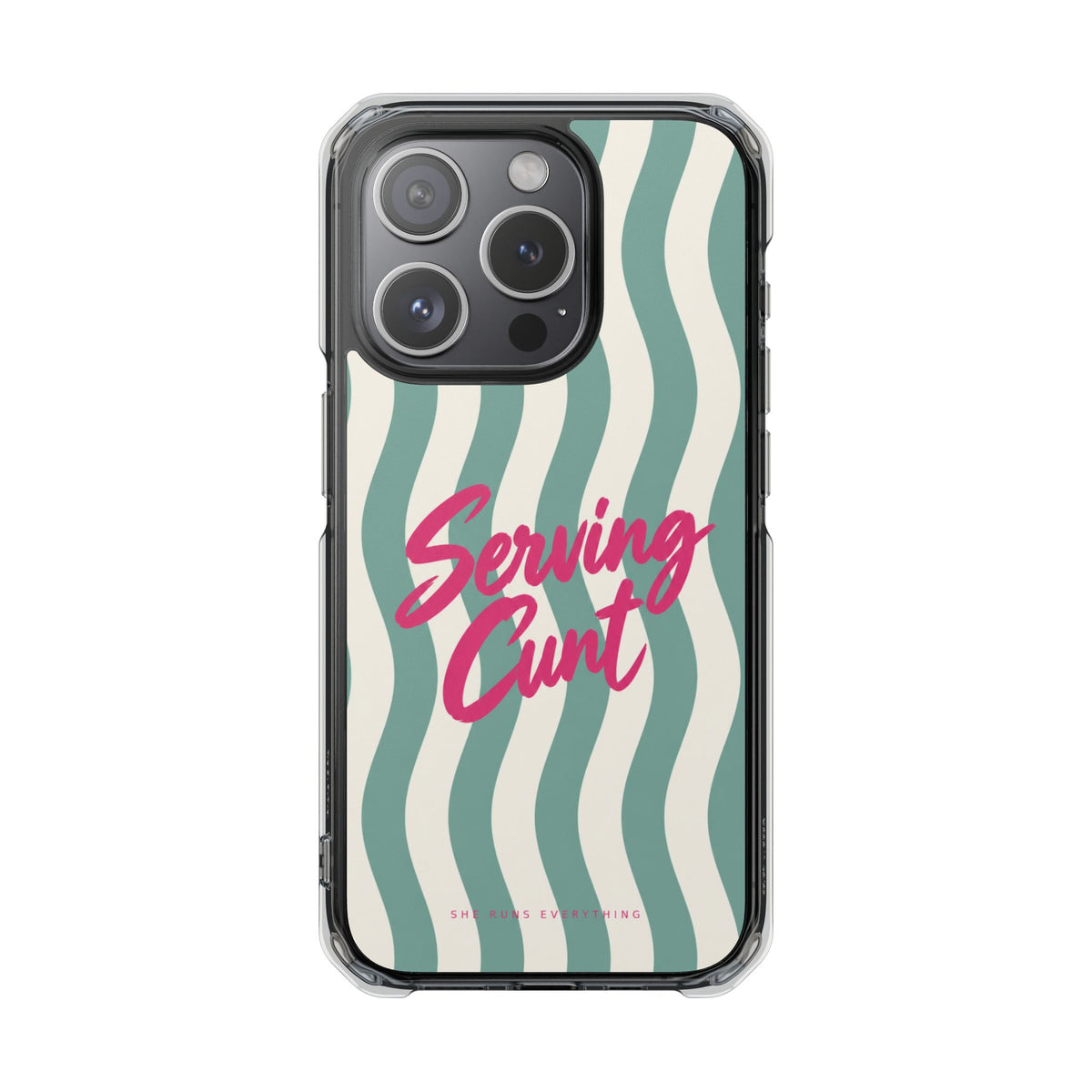 Serving Cunt Phone Case, Pink Script iPhone Case, MagSafe Compatible Impact Case, Funny Gift for Her, iPhone 14 15 16 17