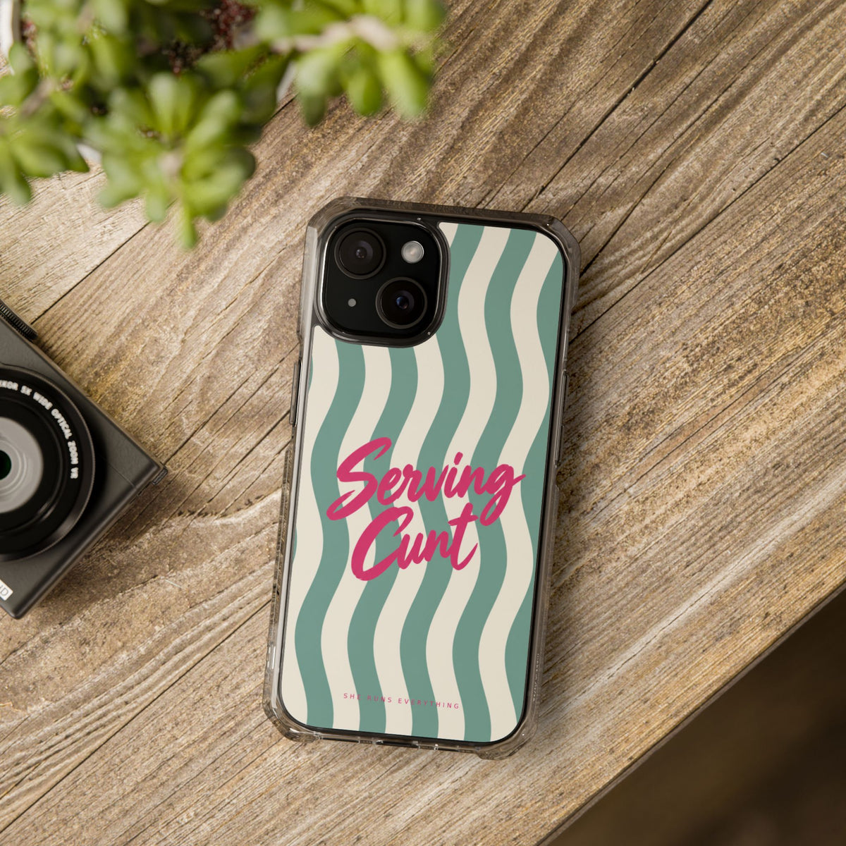 Serving Cunt Phone Case, Pink Script iPhone Case, MagSafe Compatible Impact Case, Funny Gift for Her, iPhone 14 15 16 17
