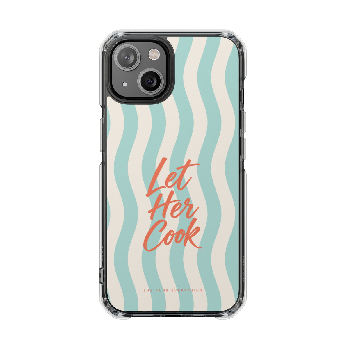 Let Her Cook Phone Case, Coral Script iPhone Case, MagSafe Compatible Impact Case, Funny Gift for Her, iPhone 14 15 16 17