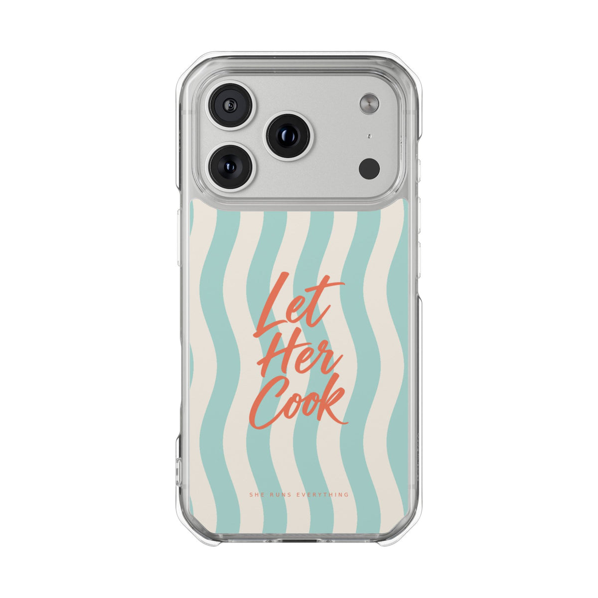 Let Her Cook Phone Case, Coral Script iPhone Case, MagSafe Compatible Impact Case, Funny Gift for Her, iPhone 14 15 16 17