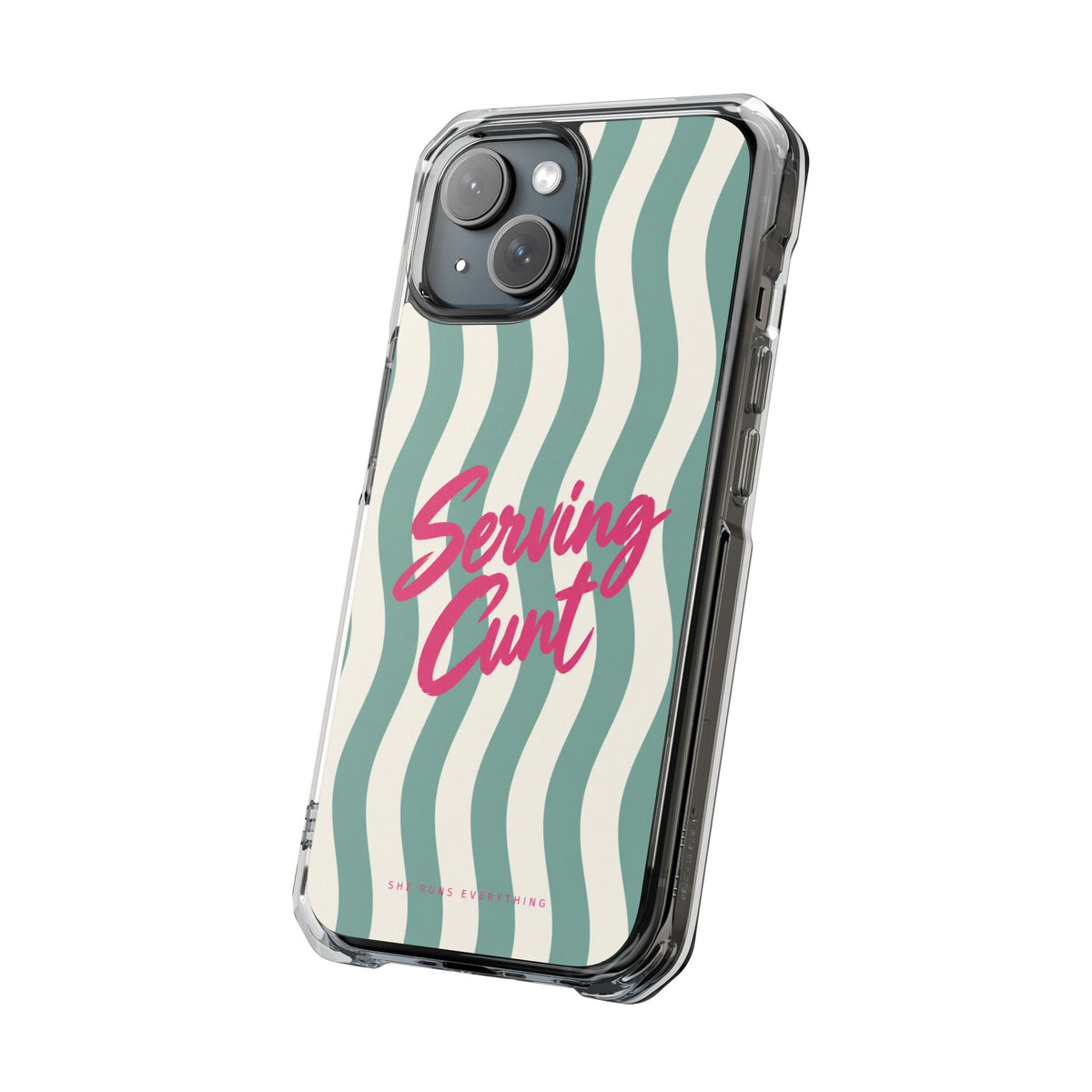 Serving Cunt Phone Case, Pink Script iPhone Case, MagSafe Compatible Impact Case, Funny Gift for Her, iPhone 14 15 16 17