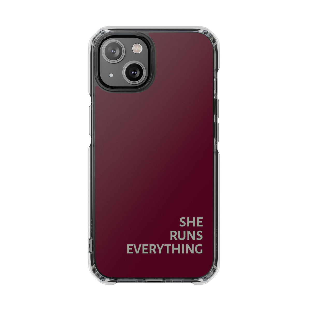 SHE RUNS EVERYTHING Burgundy Phone Case, iPhone 14 15 16 17