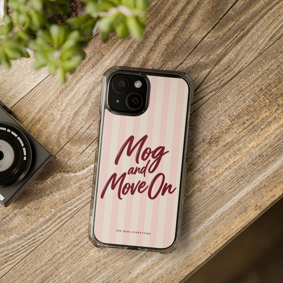 Mog and Move On Phone Case, Burgundy Script iPhone Case, MagSafe Compatible Impact Case, Funny Gift for Her, iPhone 14 15 16 17