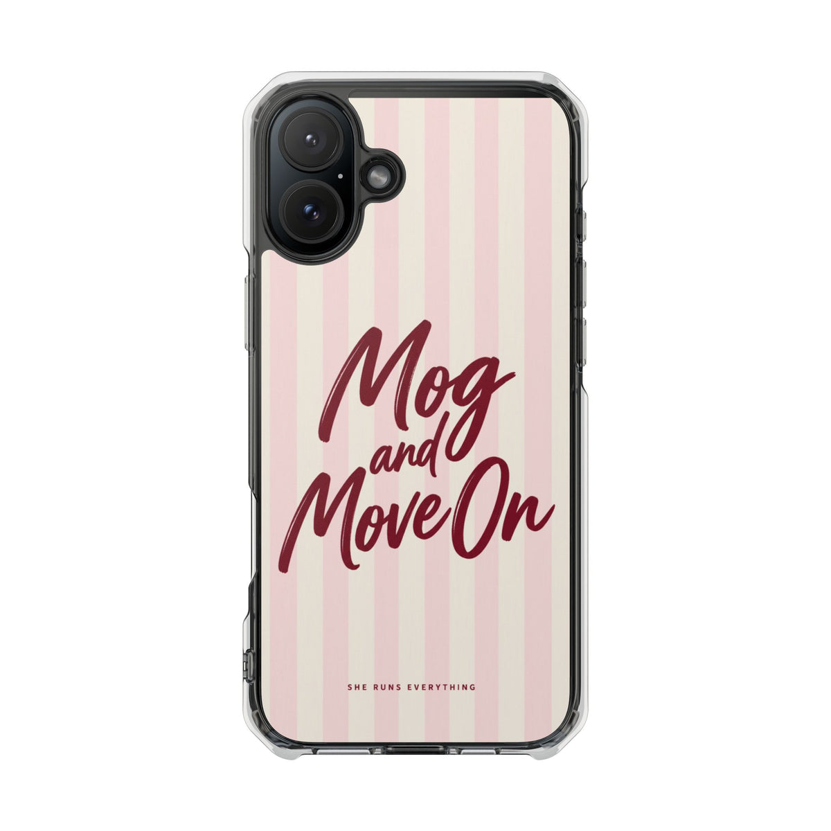 Mog and Move On Phone Case, Burgundy Script iPhone Case, MagSafe Compatible Impact Case, Funny Gift for Her, iPhone 14 15 16 17