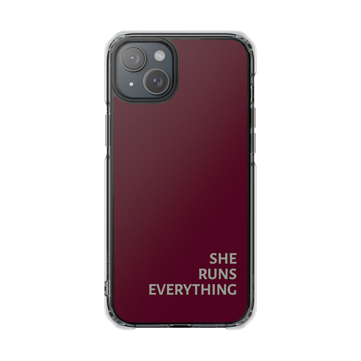 SHE RUNS EVERYTHING Burgundy Phone Case, iPhone 14 15 16 17