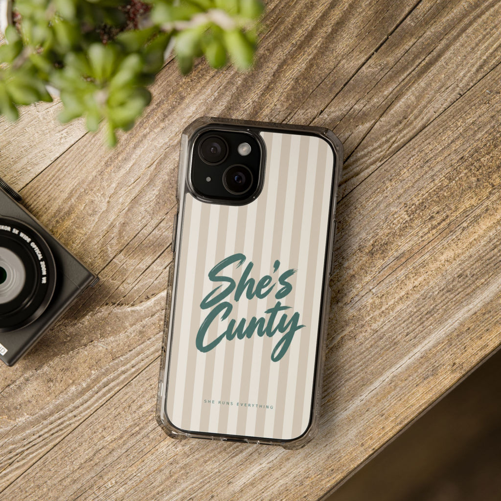 She's Cunty Phone Case, Teal Script iPhone Case, MagSafe Compatible Impact Case, Funny Gift for Her, iPhone 14 15 16 17