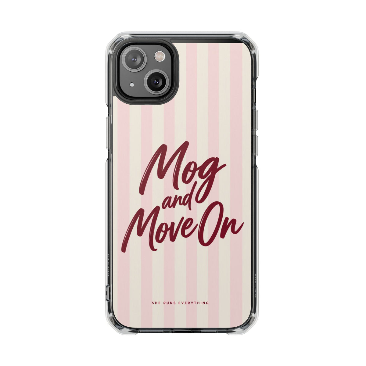 Mog and Move On Phone Case, Burgundy Script iPhone Case, MagSafe Compatible Impact Case, Funny Gift for Her, iPhone 14 15 16 17