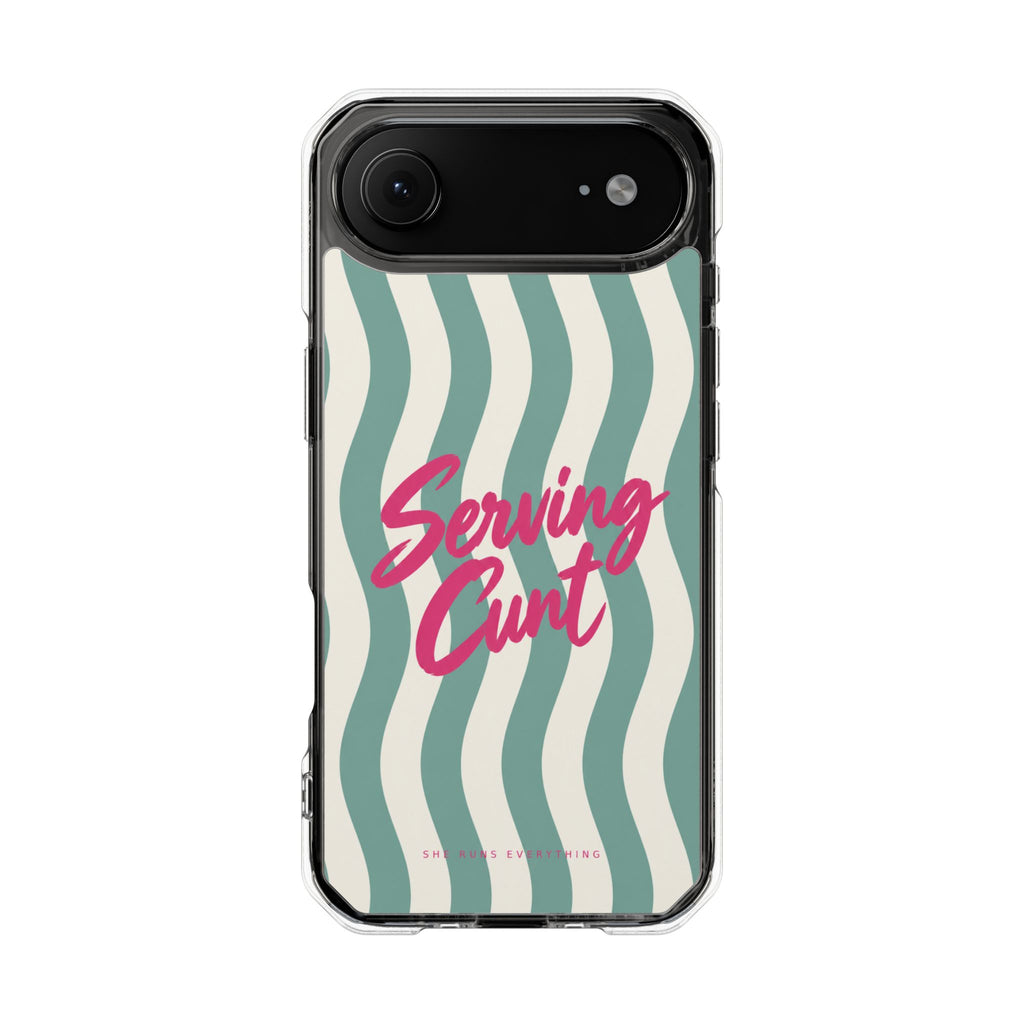 Serving Cunt Phone Case, Pink Script iPhone Case, MagSafe Compatible Impact Case, Funny Gift for Her, iPhone 14 15 16 17