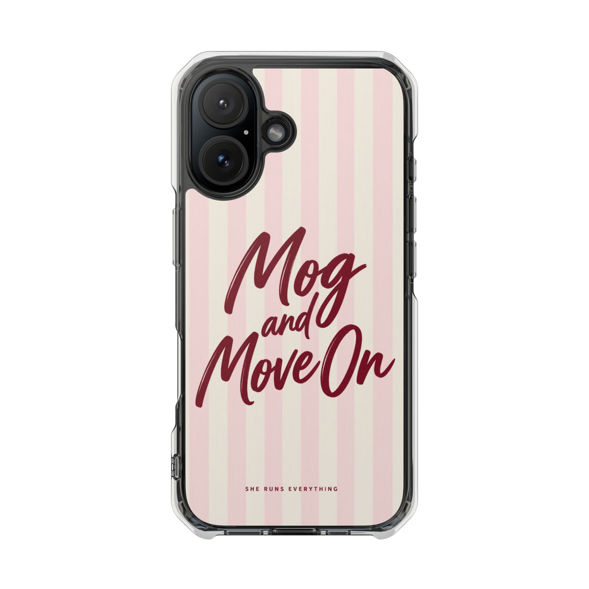 Mog and Move On Phone Case, Burgundy Script iPhone Case, MagSafe Compatible Impact Case, Funny Gift for Her, iPhone 14 15 16 17