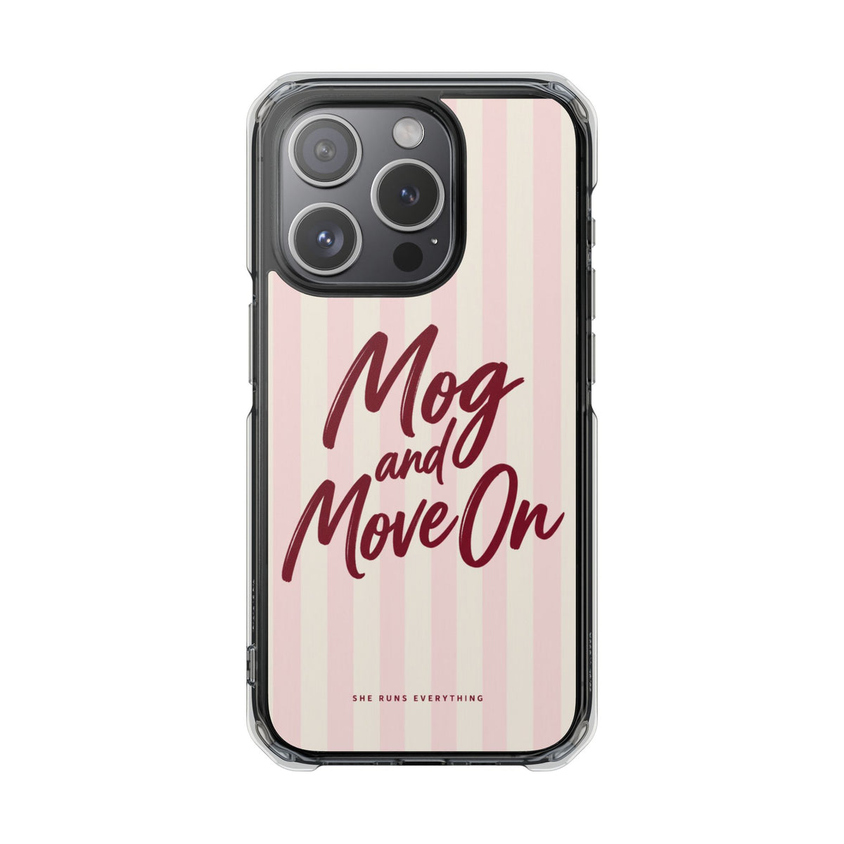 Mog and Move On Phone Case, Burgundy Script iPhone Case, MagSafe Compatible Impact Case, Funny Gift for Her, iPhone 14 15 16 17