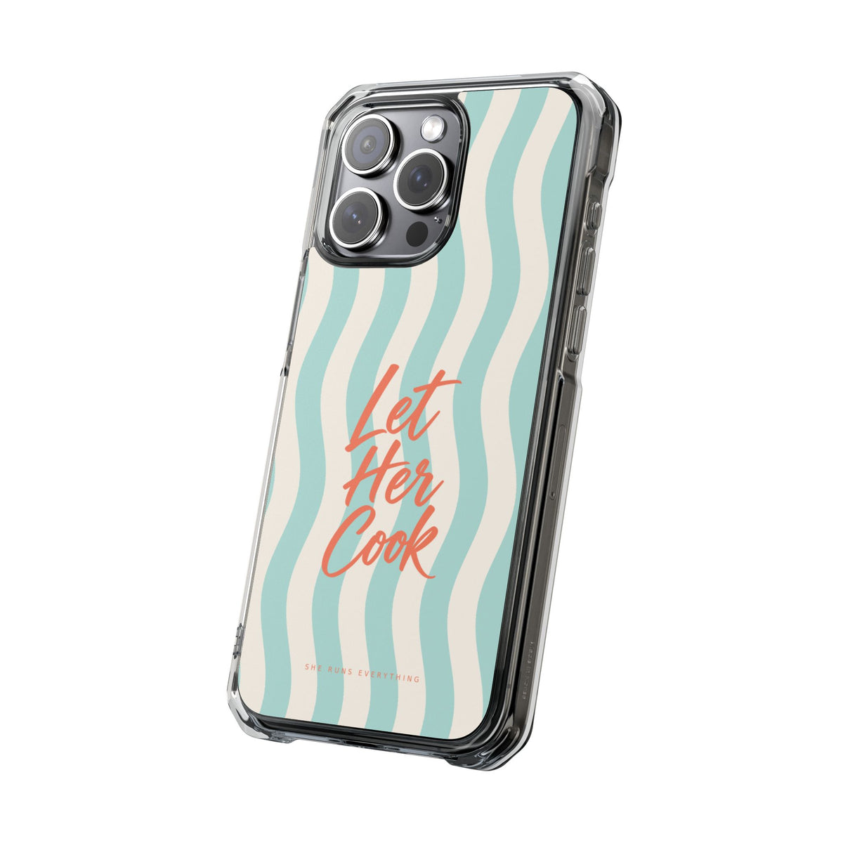 Let Her Cook Phone Case, Coral Script iPhone Case, MagSafe Compatible Impact Case, Funny Gift for Her, iPhone 14 15 16 17