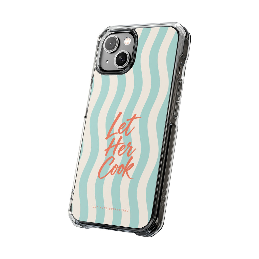Let Her Cook Phone Case, Coral Script iPhone Case, MagSafe Compatible Impact Case, Funny Gift for Her, iPhone 14 15 16 17