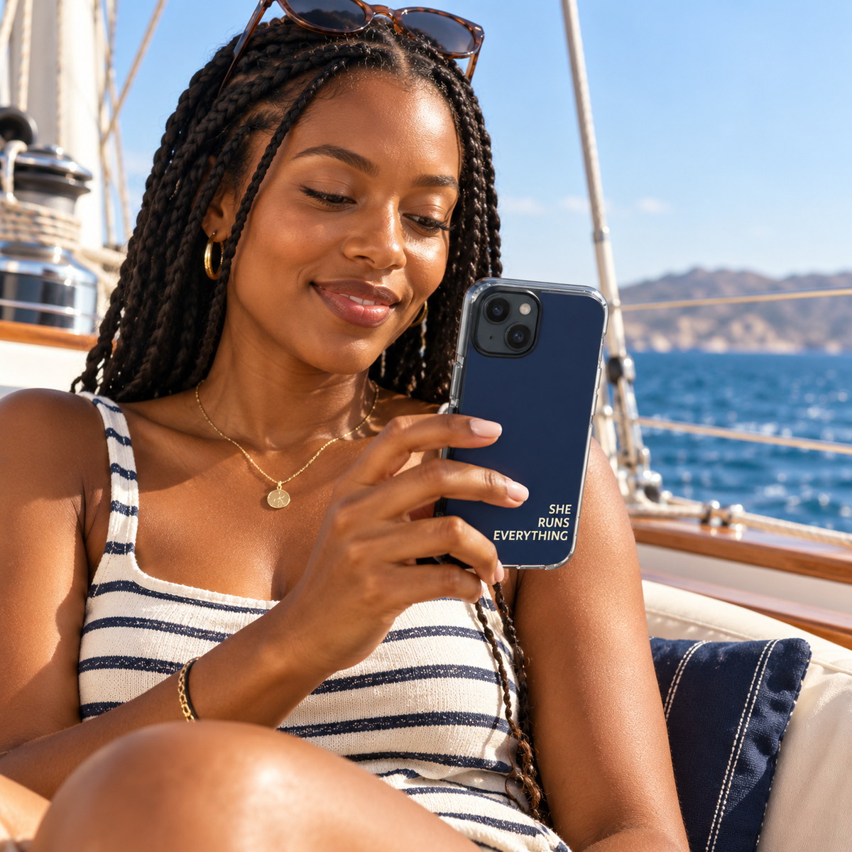 SHE RUNS EVERYTHING Navy Phone Case, iPhone 14 15 16 17