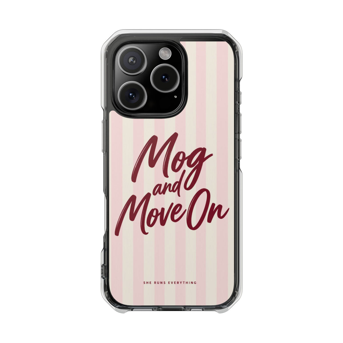 Mog and Move On Phone Case, Burgundy Script iPhone Case, MagSafe Compatible Impact Case, Funny Gift for Her, iPhone 14 15 16 17