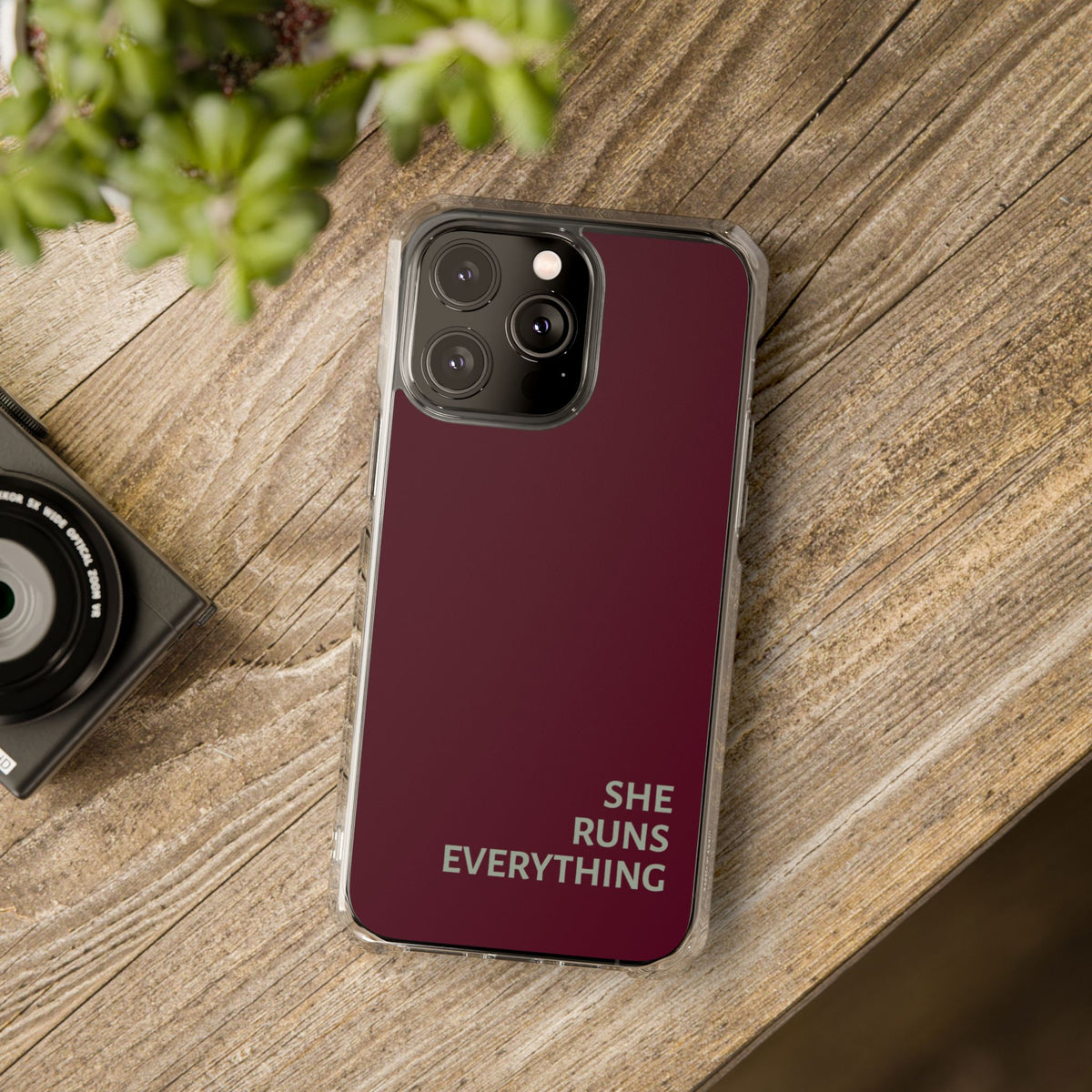 SHE RUNS EVERYTHING Burgundy Phone Case, iPhone 14 15 16 17