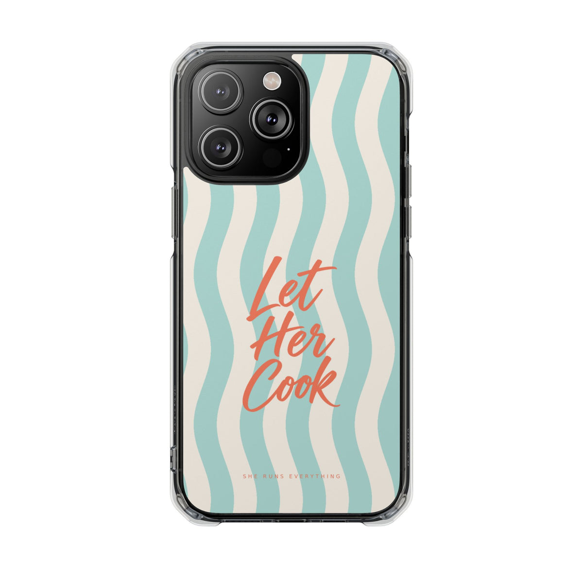 Let Her Cook Phone Case, Coral Script iPhone Case, MagSafe Compatible Impact Case, Funny Gift for Her, iPhone 14 15 16 17