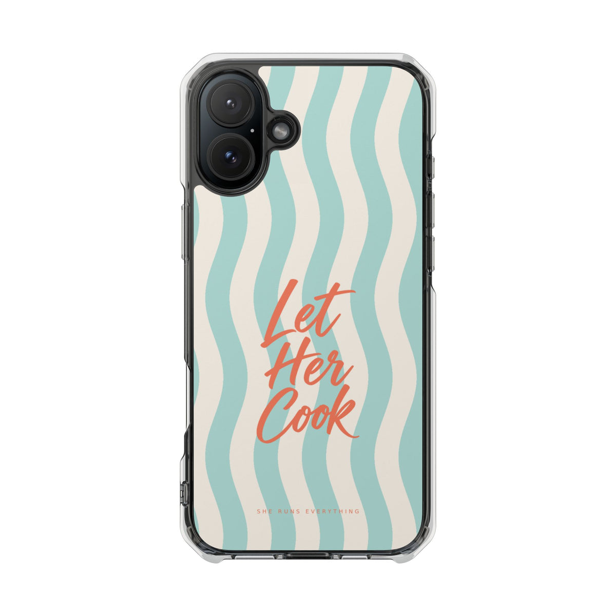 Let Her Cook Phone Case, Coral Script iPhone Case, MagSafe Compatible Impact Case, Funny Gift for Her, iPhone 14 15 16 17