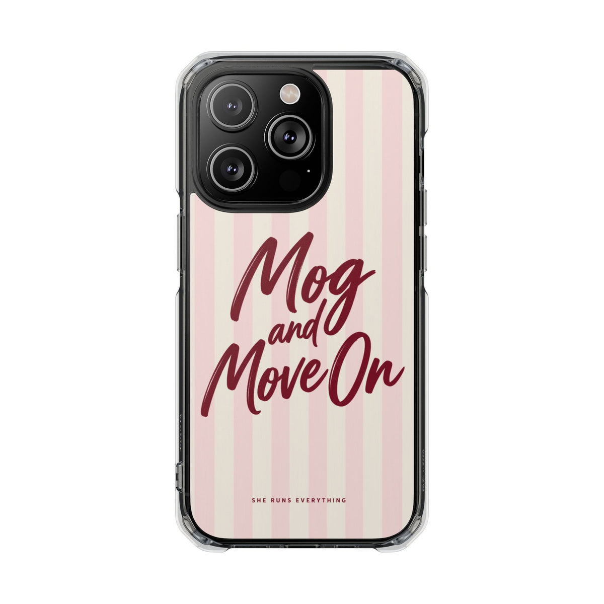 Mog and Move On Phone Case, Burgundy Script iPhone Case, MagSafe Compatible Impact Case, Funny Gift for Her, iPhone 14 15 16 17