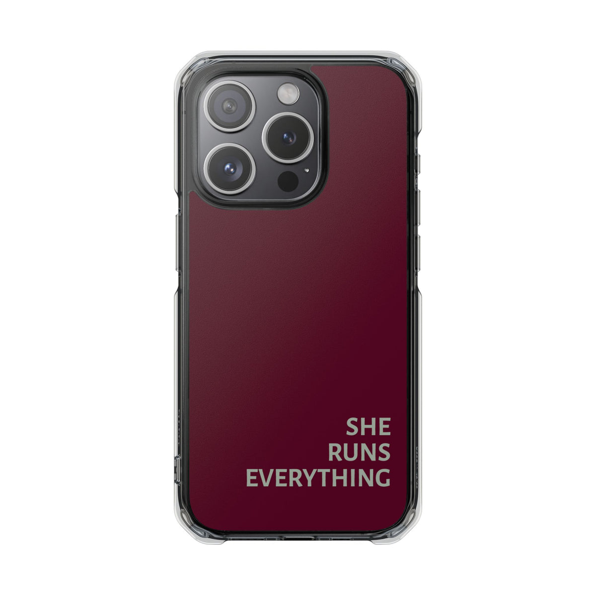 SHE RUNS EVERYTHING Burgundy Phone Case, iPhone 14 15 16 17