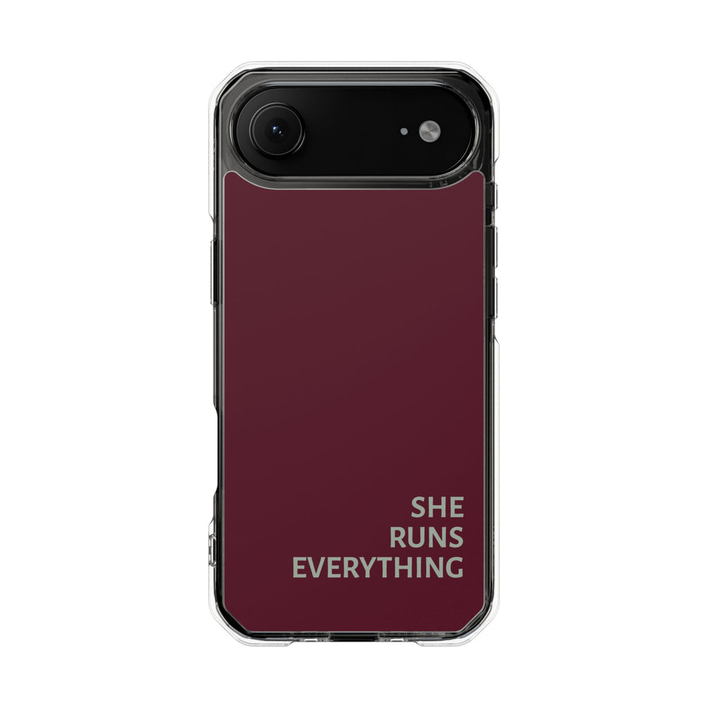 SHE RUNS EVERYTHING Burgundy Phone Case, iPhone 14 15 16 17