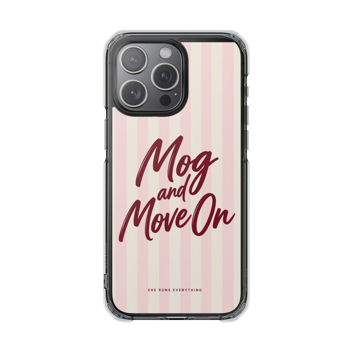 Mog and Move On Phone Case, Burgundy Script iPhone Case, MagSafe Compatible Impact Case, Funny Gift for Her, iPhone 14 15 16 17