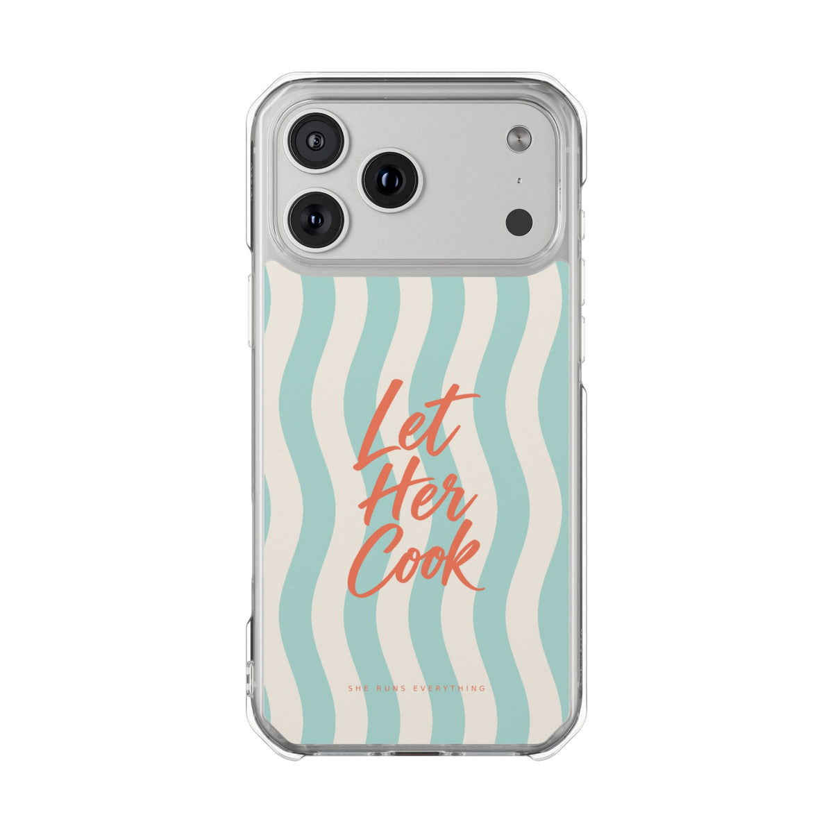 Let Her Cook Phone Case, Coral Script iPhone Case, MagSafe Compatible Impact Case, Funny Gift for Her, iPhone 14 15 16 17