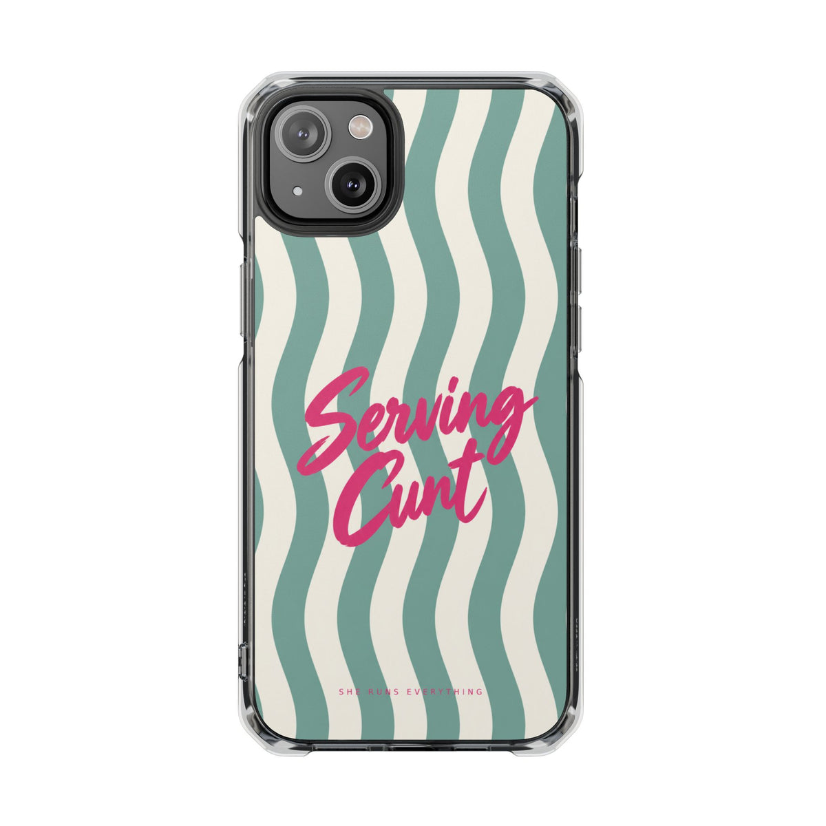 Serving Cunt Phone Case, Pink Script iPhone Case, MagSafe Compatible Impact Case, Funny Gift for Her, iPhone 14 15 16 17
