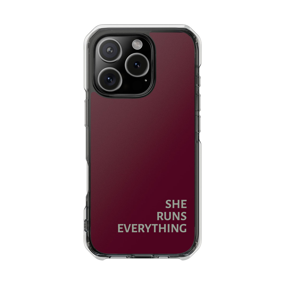 SHE RUNS EVERYTHING Burgundy Phone Case, iPhone 14 15 16 17