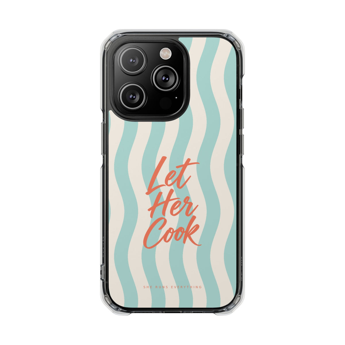 Let Her Cook Phone Case, Coral Script iPhone Case, MagSafe Compatible Impact Case, Funny Gift for Her, iPhone 14 15 16 17