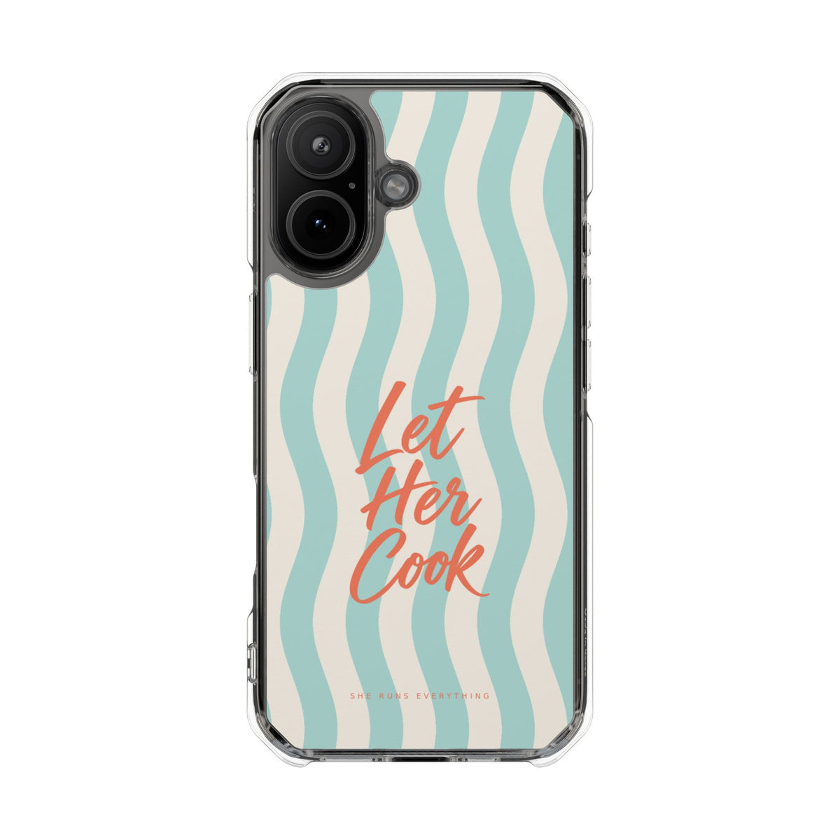 Let Her Cook Phone Case, Coral Script iPhone Case, MagSafe Compatible Impact Case, Funny Gift for Her, iPhone 14 15 16 17