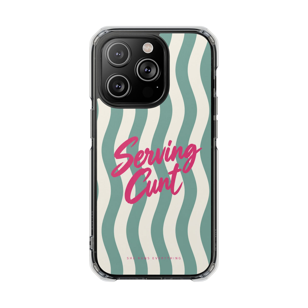 Serving Cunt Phone Case, Pink Script iPhone Case, MagSafe Compatible Impact Case, Funny Gift for Her, iPhone 14 15 16 17
