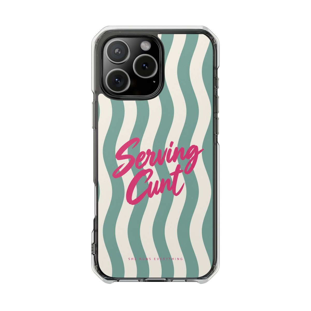 Serving Cunt Phone Case, Pink Script iPhone Case, MagSafe Compatible Impact Case, Funny Gift for Her, iPhone 14 15 16 17