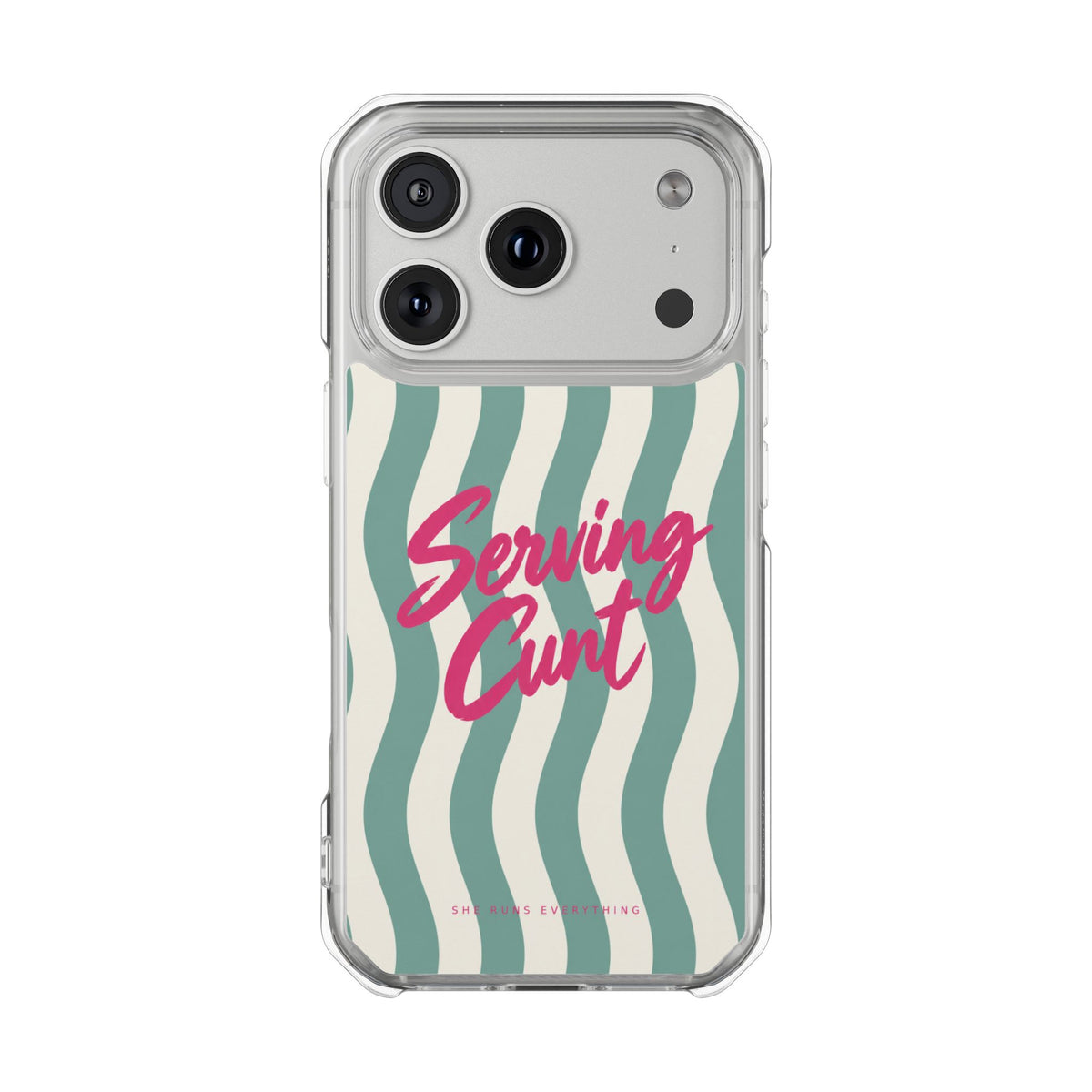 Serving Cunt Phone Case, Pink Script iPhone Case, MagSafe Compatible Impact Case, Funny Gift for Her, iPhone 14 15 16 17